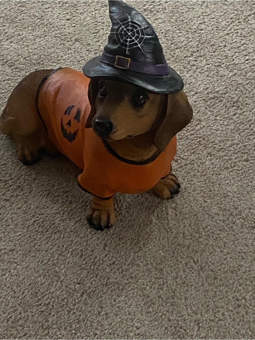 Halloween Dachshund Figurine in Orange Pumpkin Costume